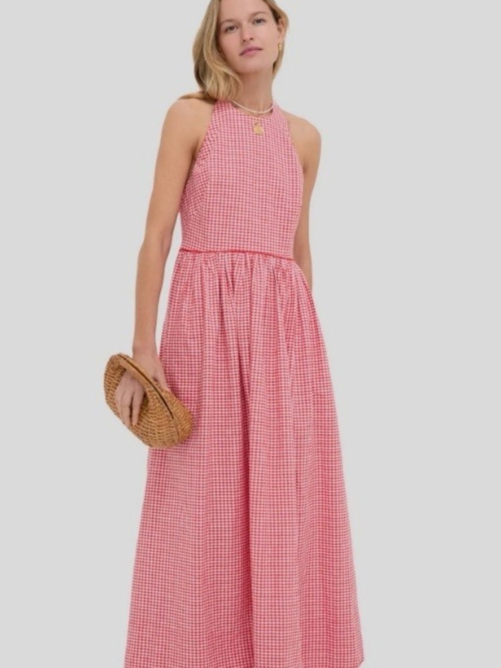 Tuckernuck Pink Gingham Halter Maxi Dress